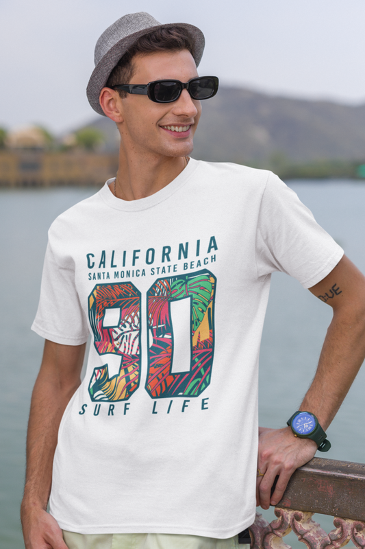 Playera de hombre manga corta estampado de letras california 90