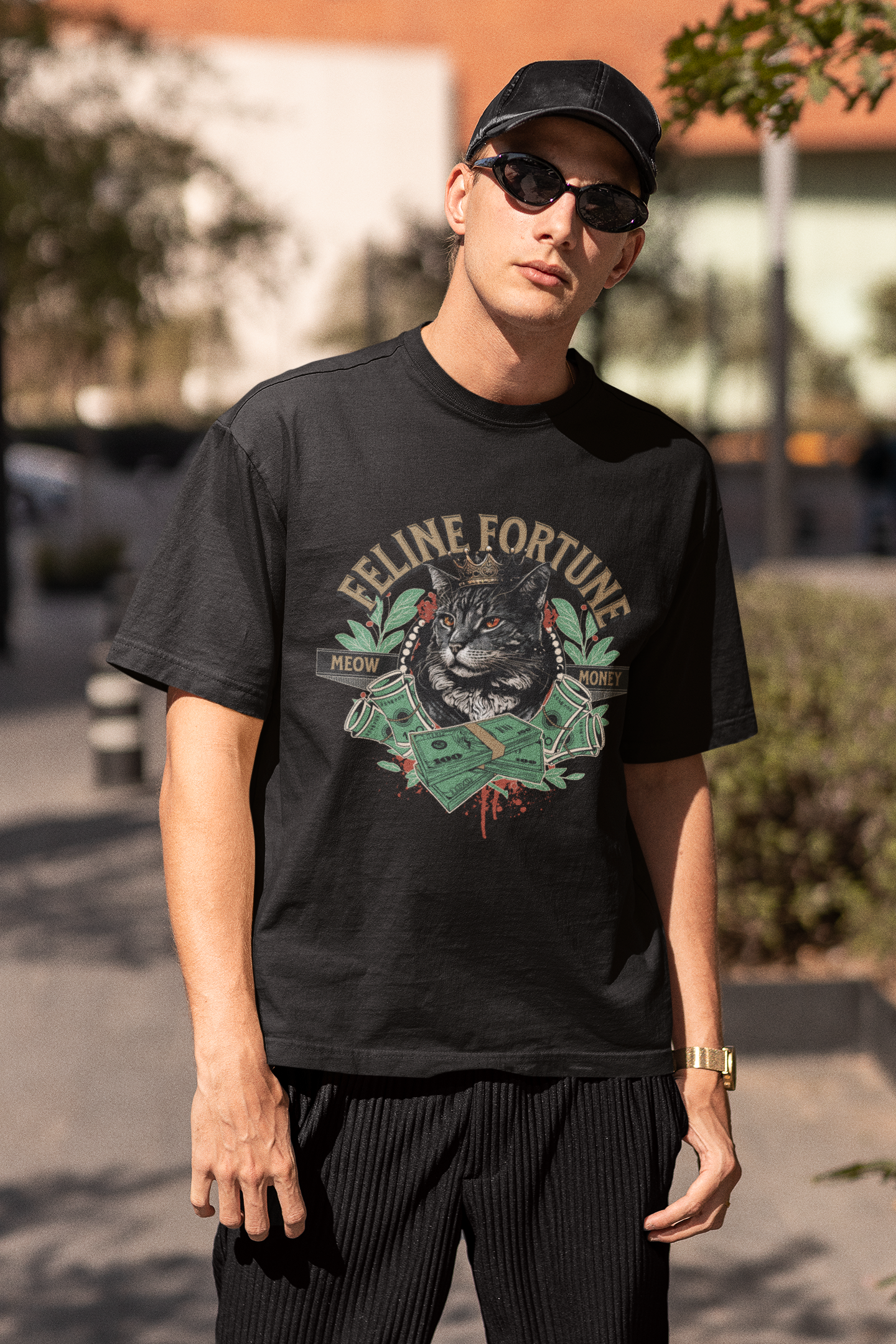 Playera Oversize de hombre Feline Fortune