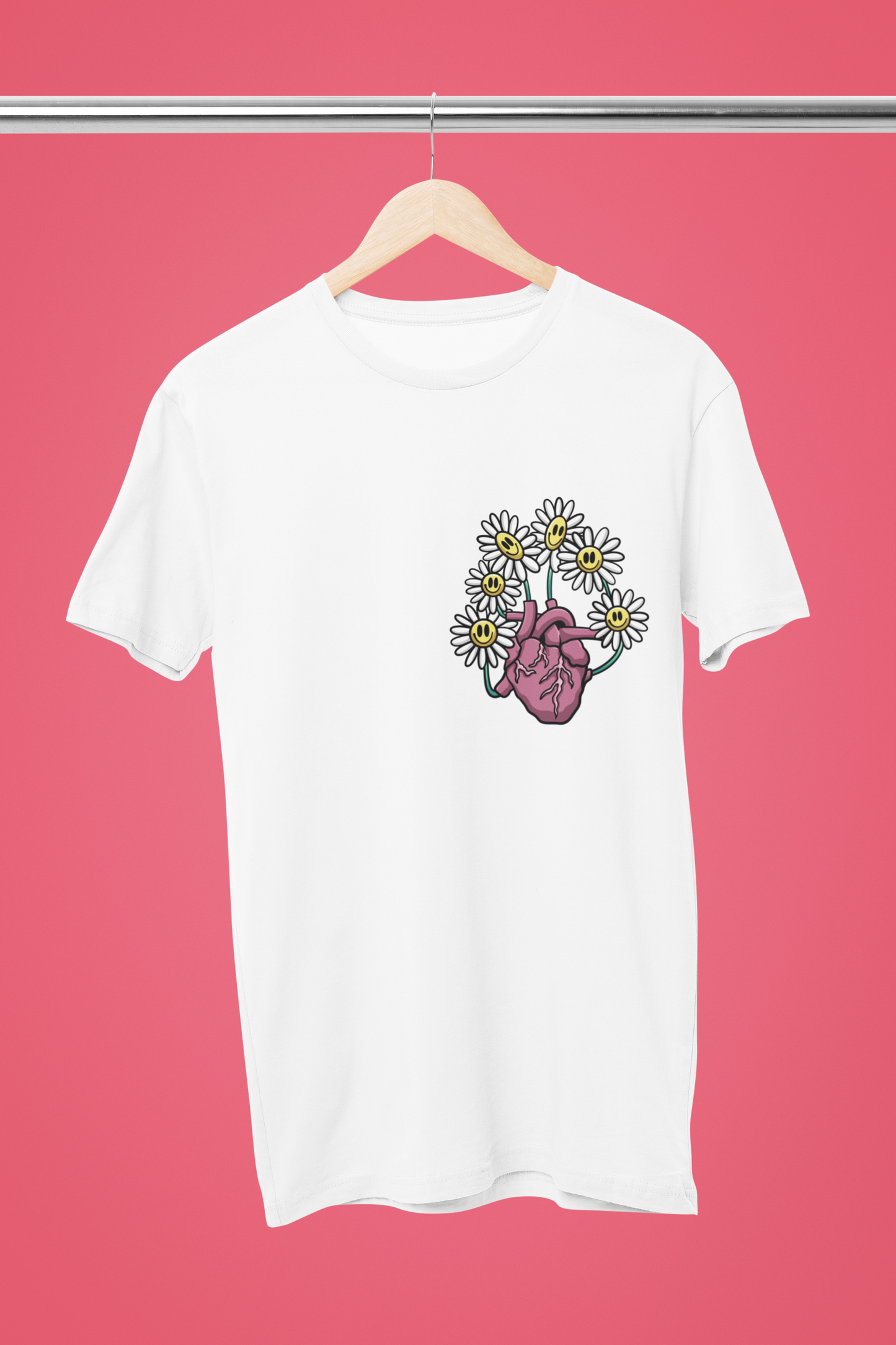 Playera de manga corta de mujer estampado de corazón con flores