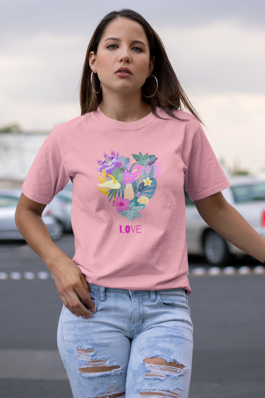 Playera de mujer manga corta con estampado de corazón