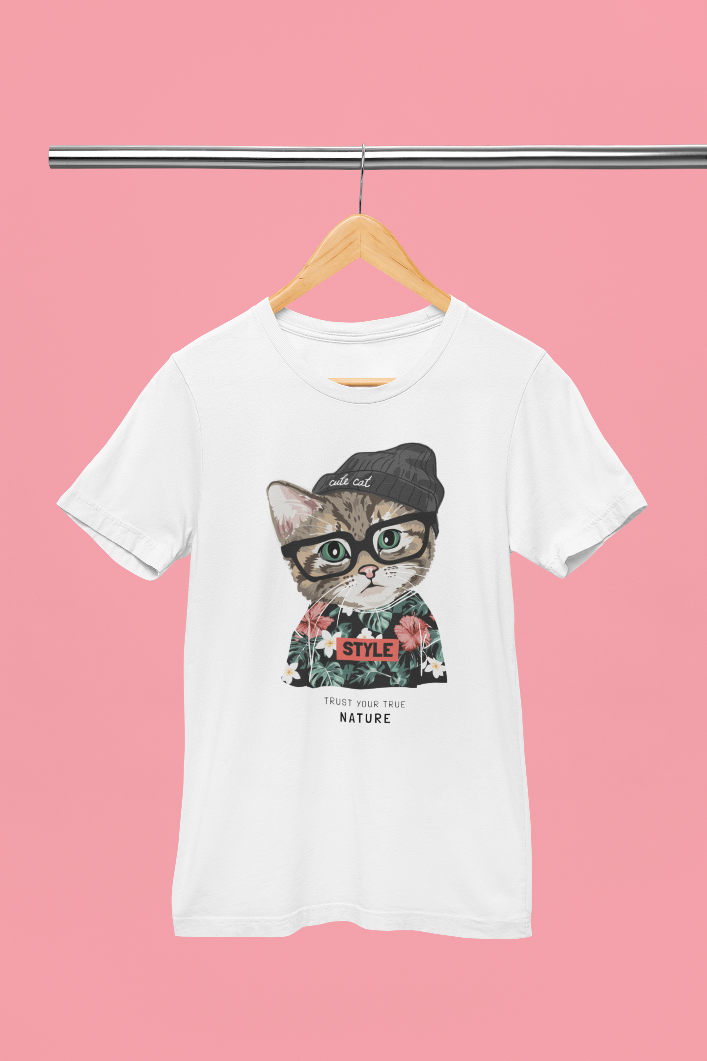 Playera de manga corta de mujer con estampado de gato