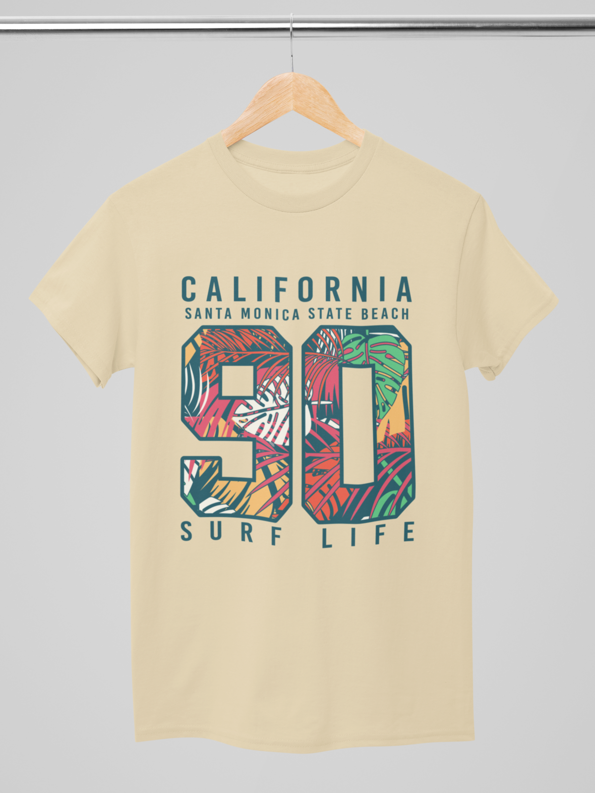 Playera de hombre manga corta estampado de letras california 90