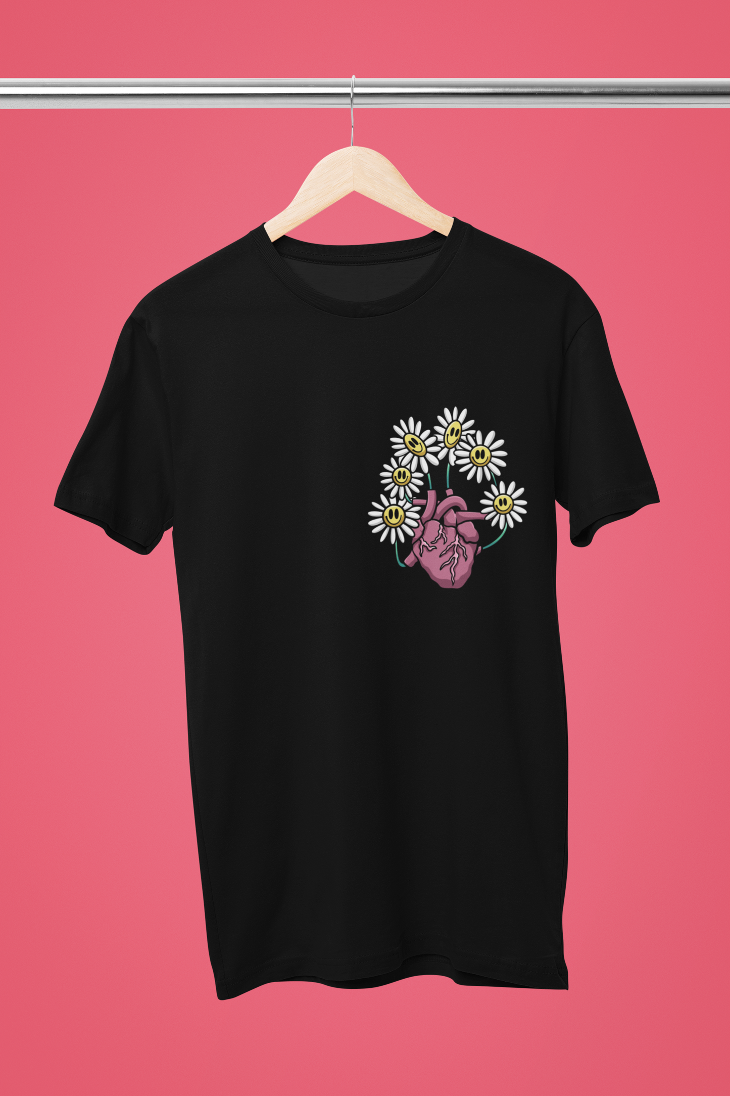 Playera de manga corta de mujer estampado de corazón con flores