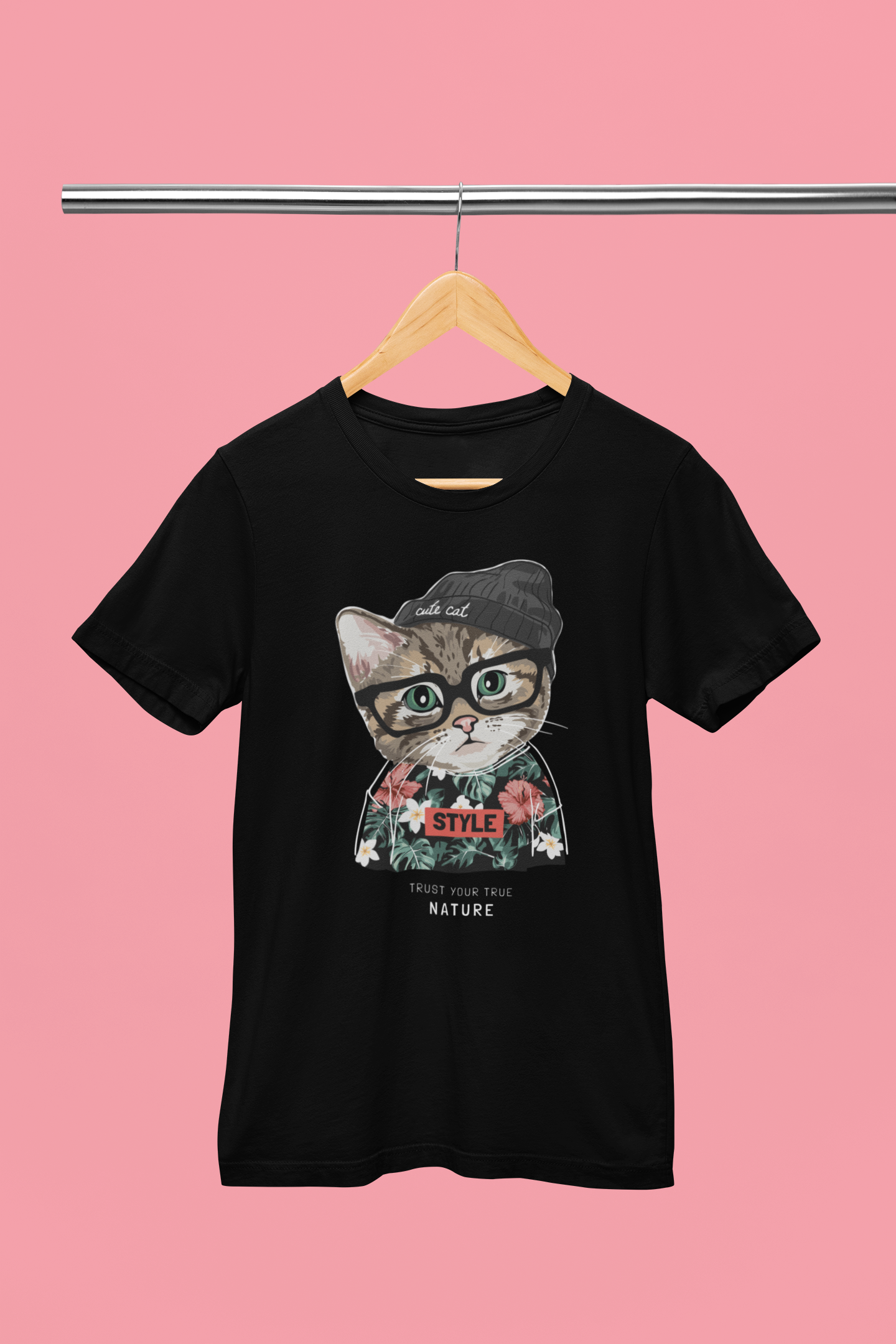 Playera de manga corta de mujer con estampado de gato