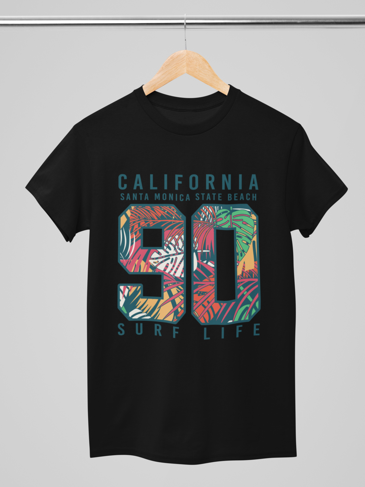 Playera de hombre manga corta estampado de letras california 90