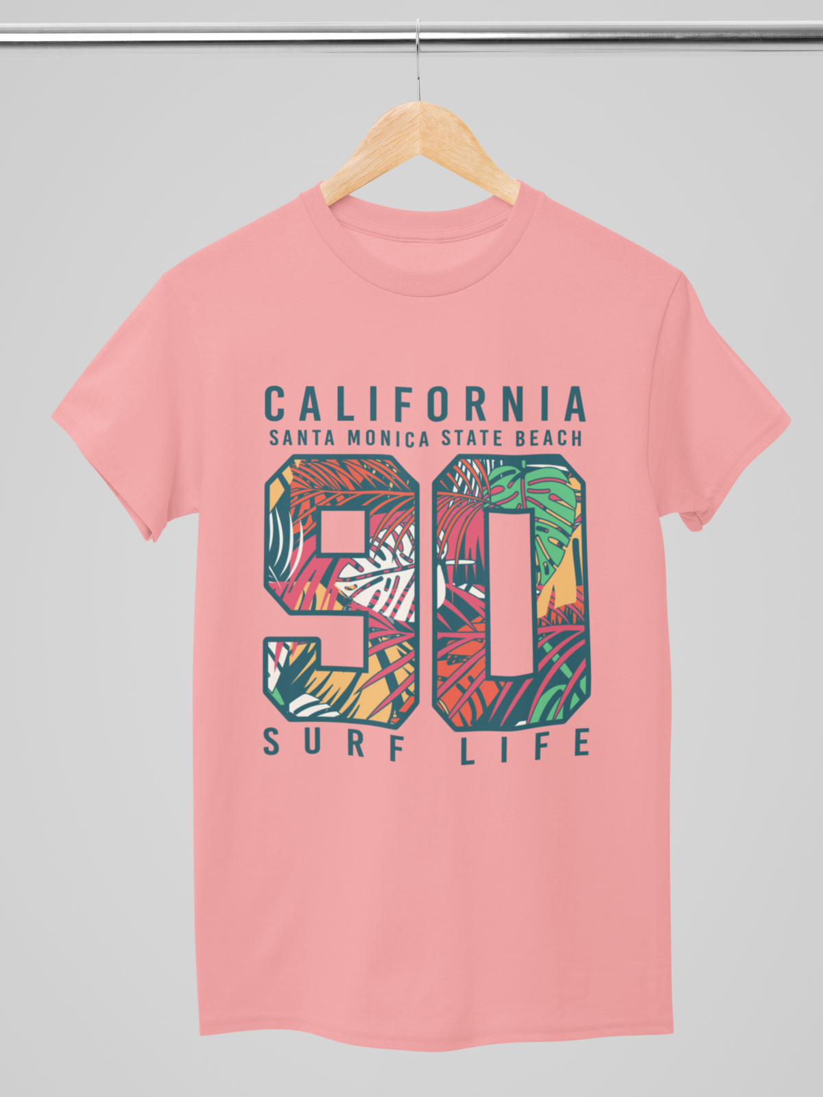 Playera de hombre manga corta estampado de letras california 90