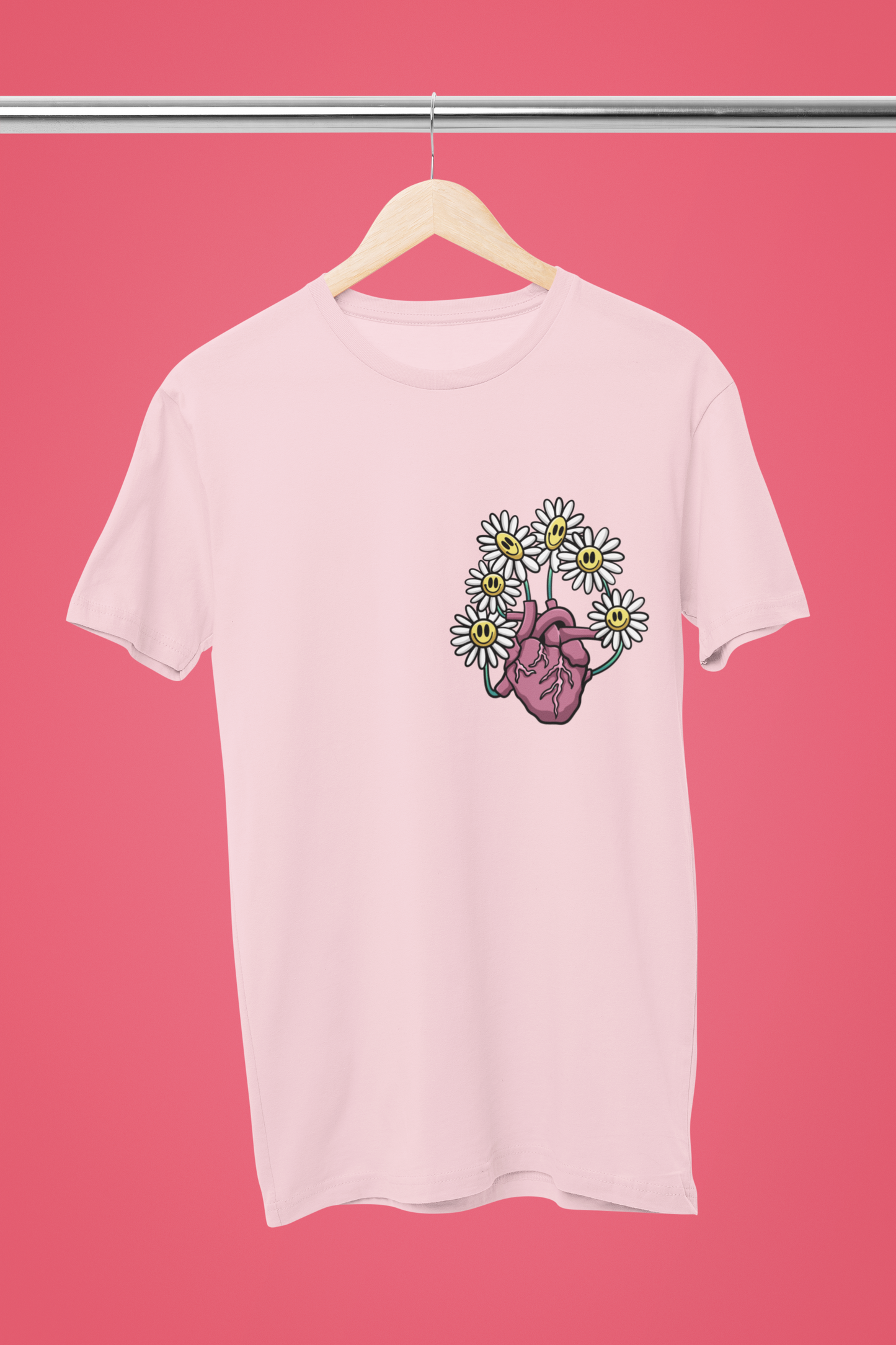 Playera de manga corta de mujer estampado de corazón con flores