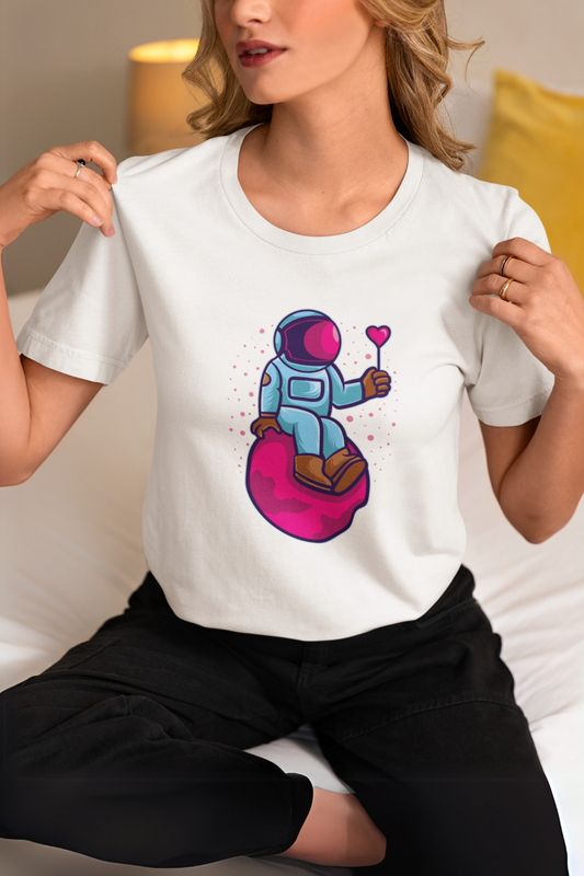 Playera de manga corta de mujer con estampado de Astronauta