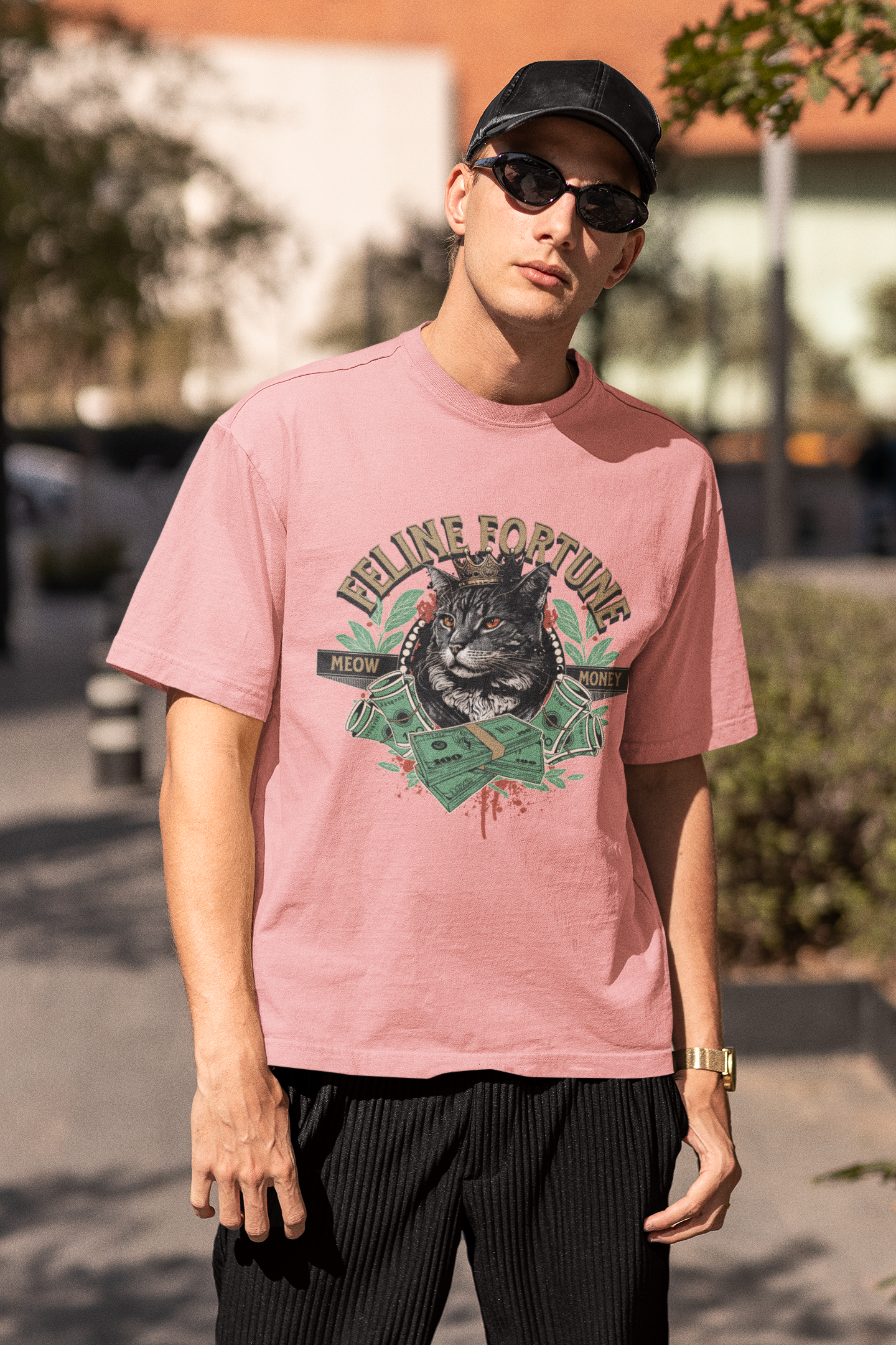 Playera Oversize de hombre Feline Fortune